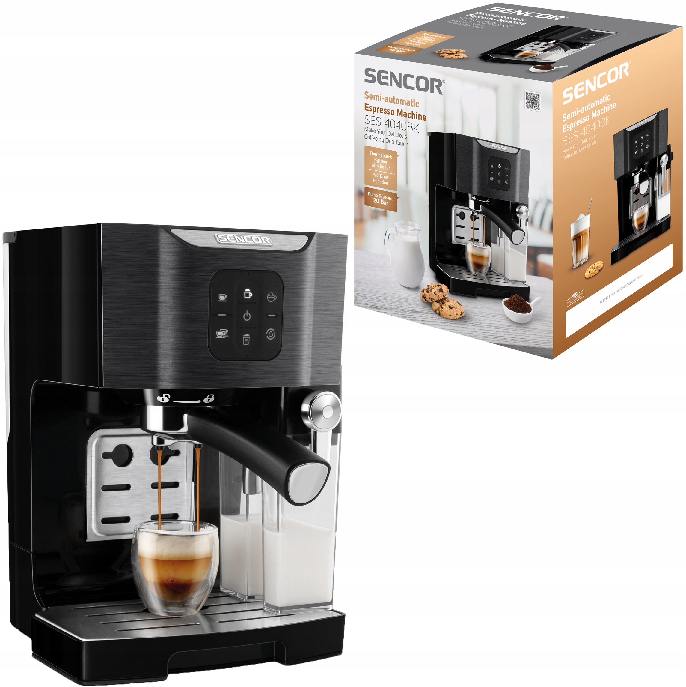 Sencor SES 4040BK 1450 W portafiltračný espresso kávovar, čierny